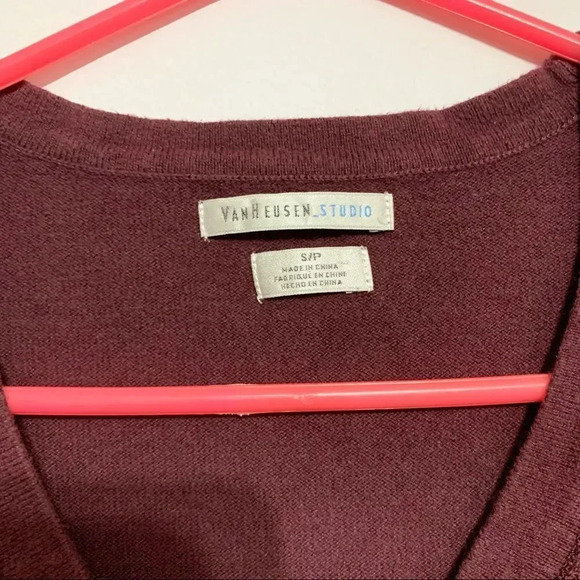 Van heusen Studio burgundy cardigan sweater Sz S - Picture 4 of 10